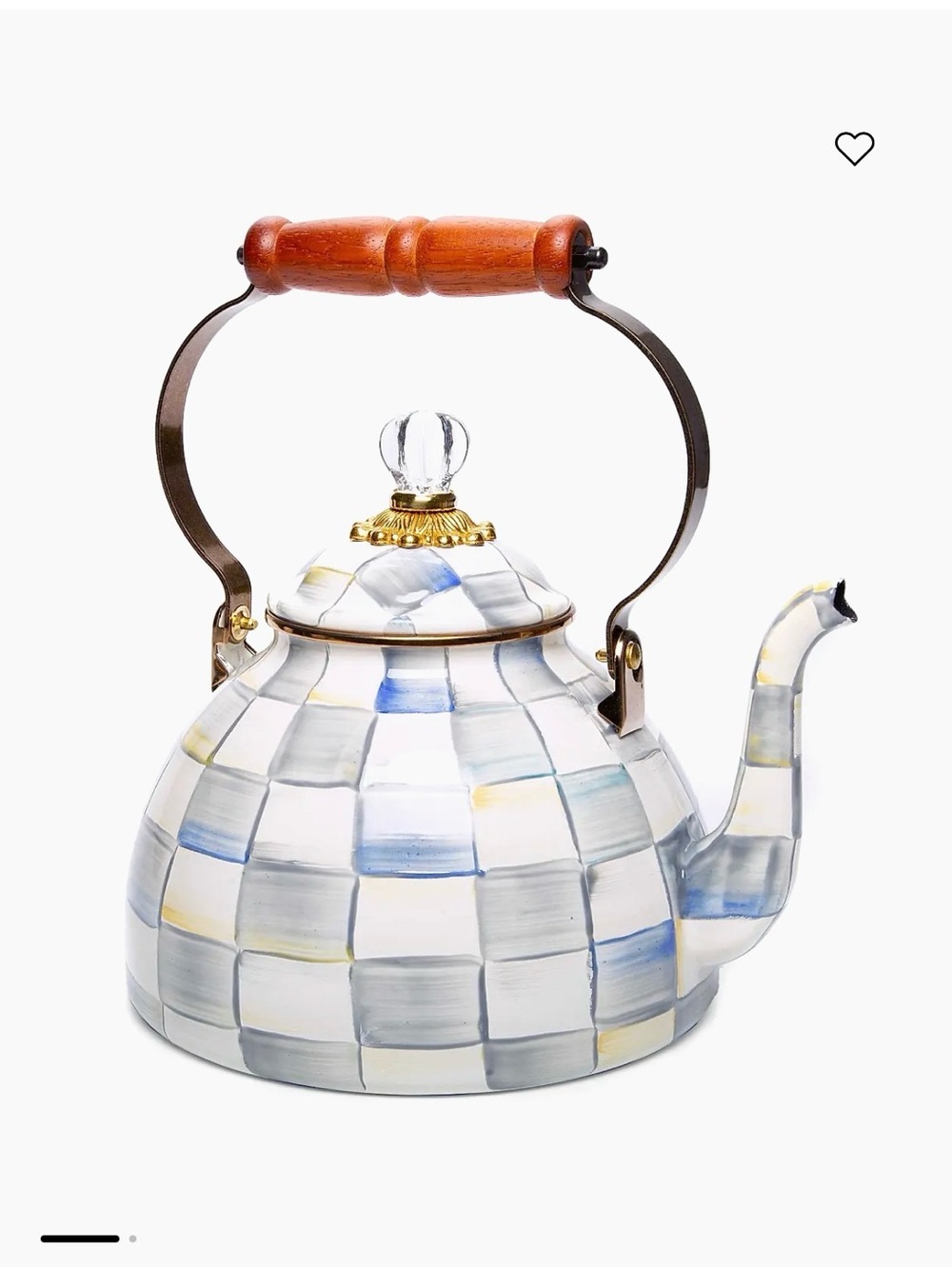 Mackenzie-Childs Sterling Check Enamel Tea Kettle White & Gray